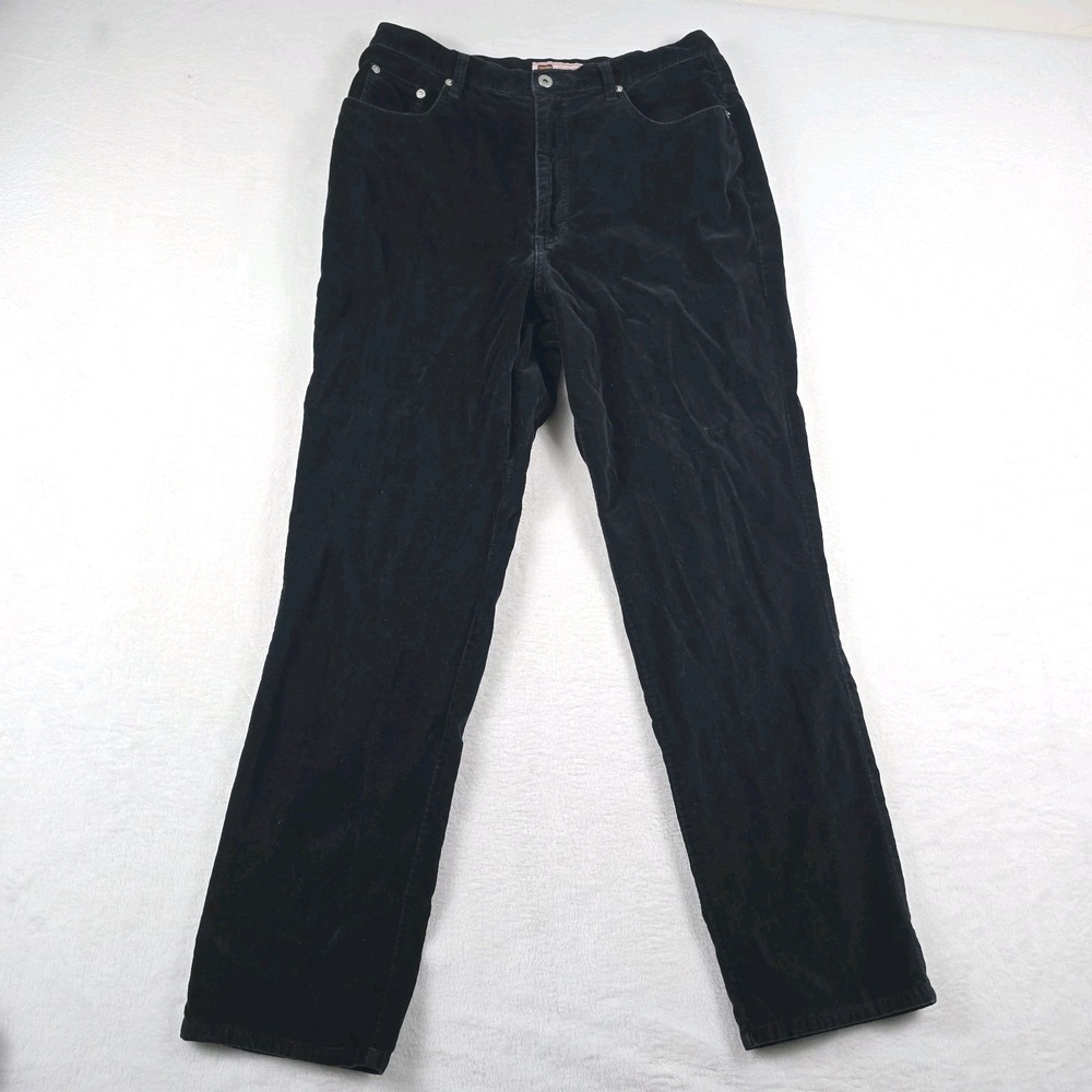 Faded Glory Womens Black Corduroy Pants High Rise Straight Leg Size 14 Cotton